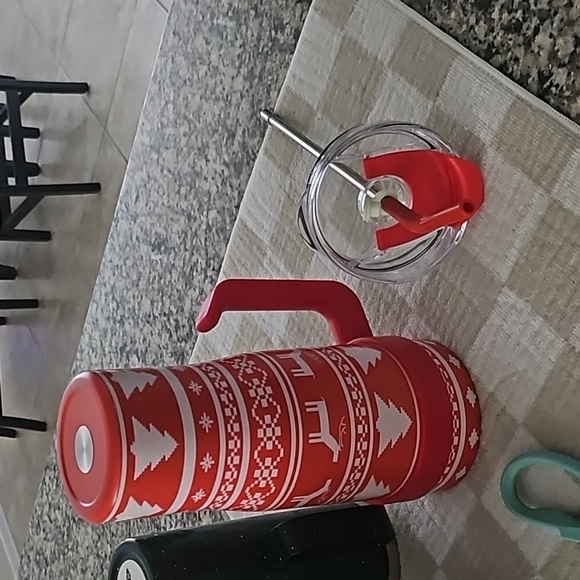 Red Christmas Themed Tumbler with Straw - Picture 2 of 6